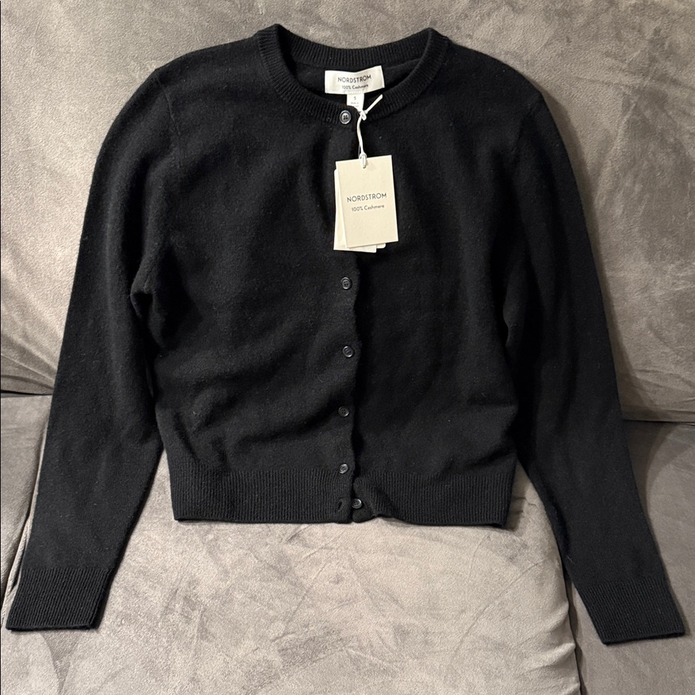 Nordstrom Classic 100% Cashmere Black Cardigan Sweater - Size Small NWT